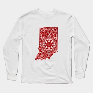 Red Indiana State Gift Mandala Yoga IN Art Long Sleeve T-Shirt
